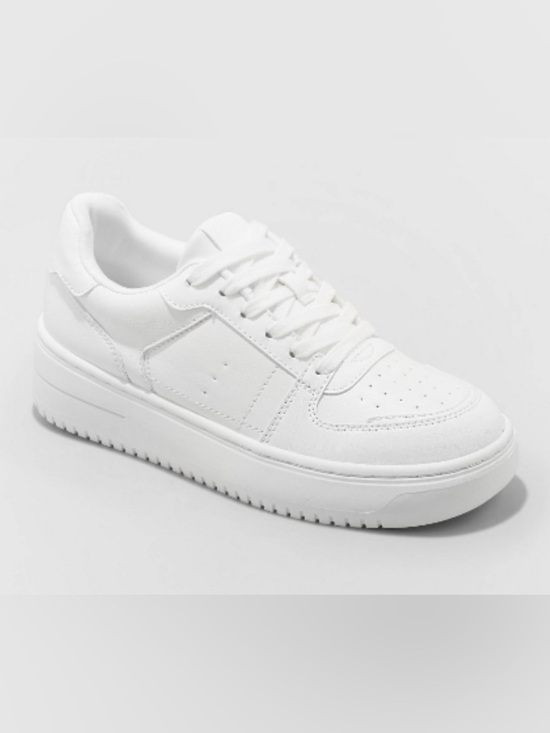 wild fable Shoes - White Low-Top Women's Sneakers - Lace-Up Faux Leather